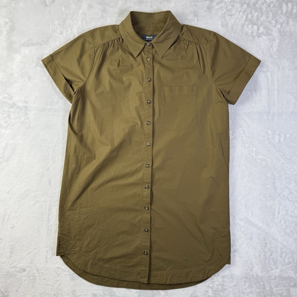Maeve by Anthropologie Shirtdress Small Olive Green Collared Cotton Short Sleeve